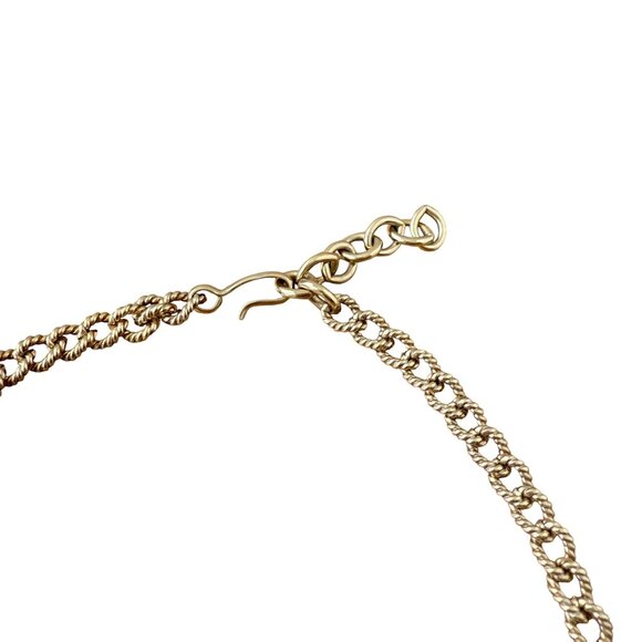 Vintage Monet Gold Tone Chain NecklaceTeardrop faux pearl and stones - Picture 3 of 8